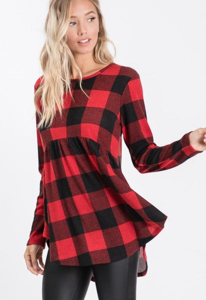 Red & Black Plaid Babydoll Top