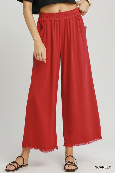 UMGEE Frayed Hem Wide Leg Pant Scarlet