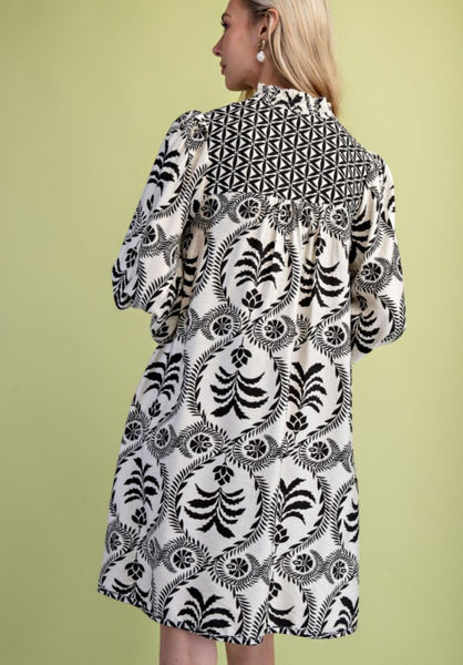 Mollie Printed V Neck Dress Black Mix