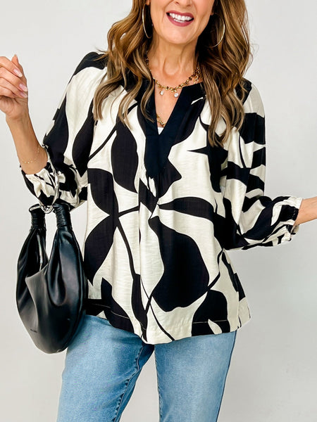 UMGEE Leaf Print Top Black Mix