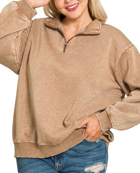 Acid Wash Sweatshirt Pullover Mocha