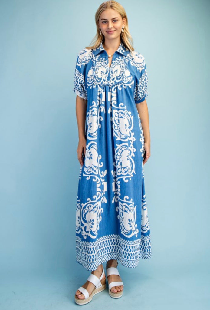 French Blue Mix Maxi Dress S