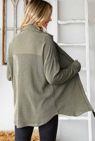 Textured Button Down Shacket Olive