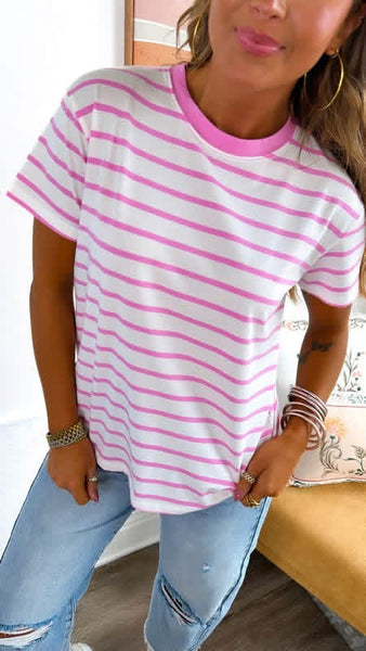 Stripe Classic Cotton Tee Candy Pink