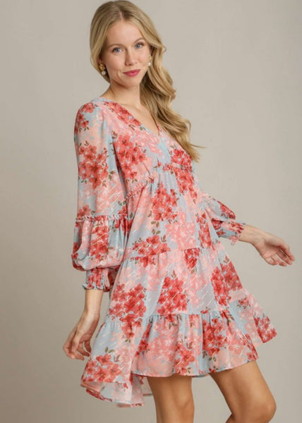 UMGEE Metallic Floral A Line Dress Blue Mix