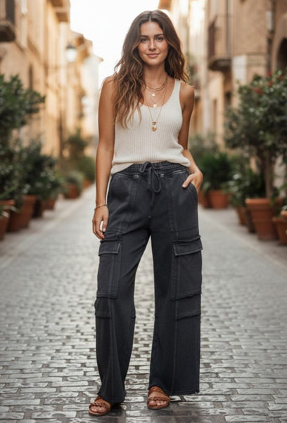 Mineral Washed Cargo Pant Black