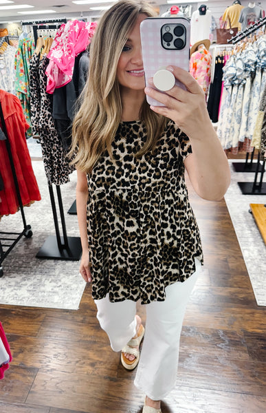 Leopard Short Sleeve Babydoll Top