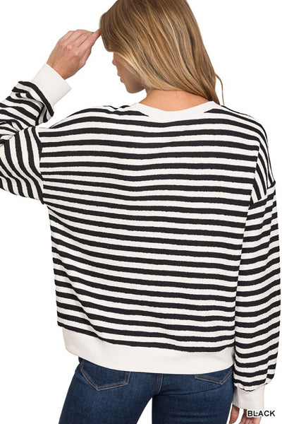 Textured Stripe Two Tone Pullover Black