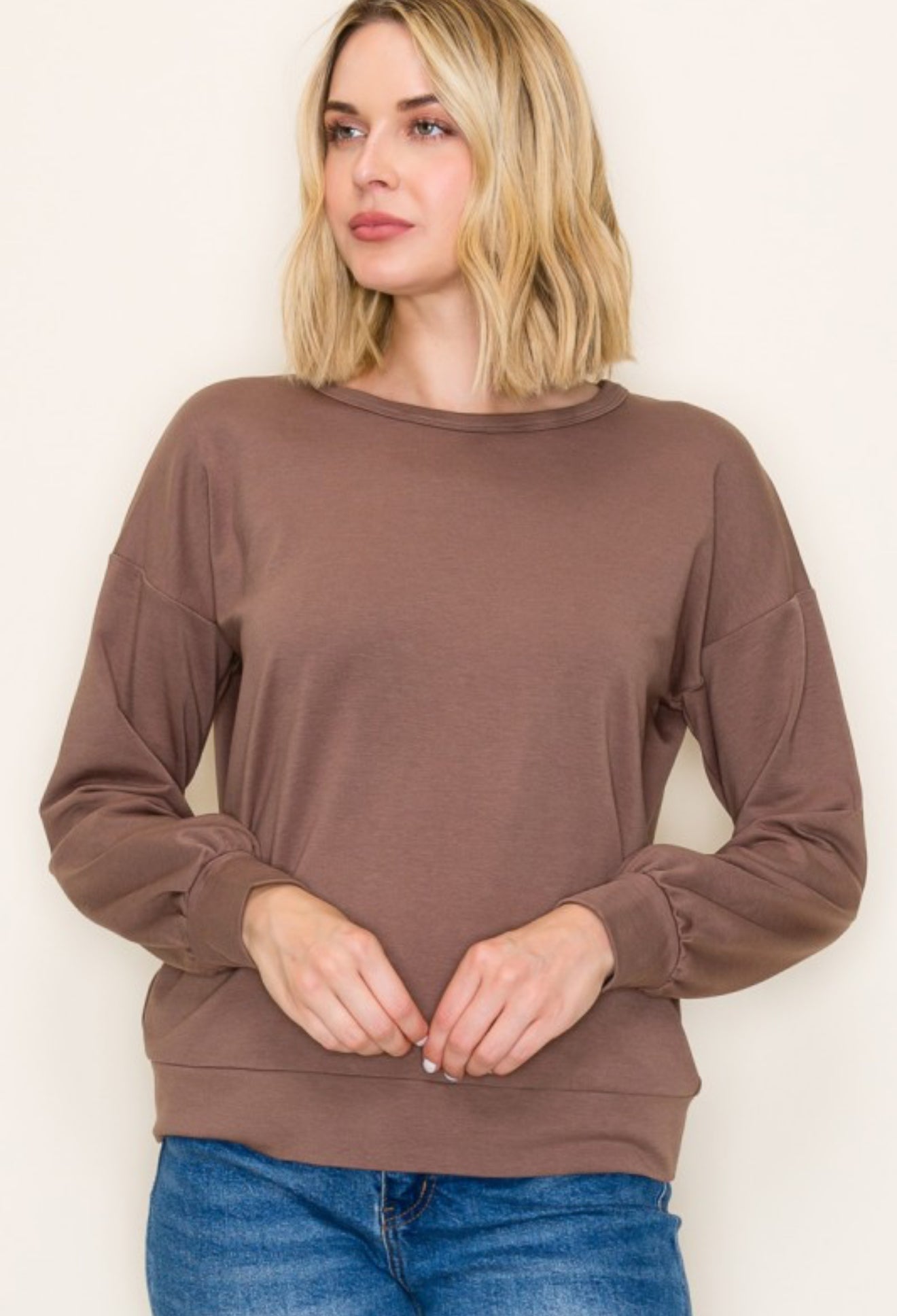 Crew Neck French Terry Top Mocha