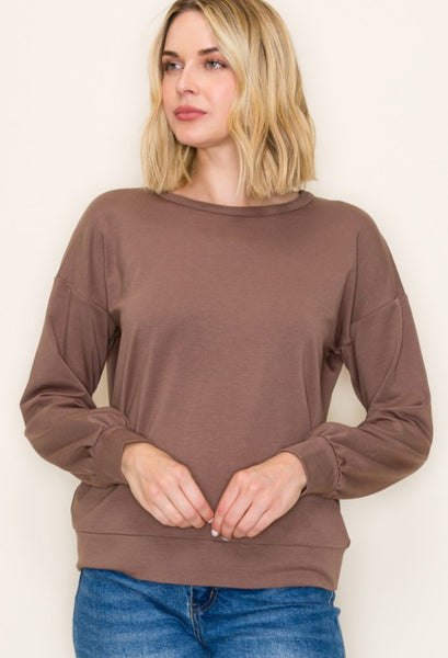 Crew Neck French Terry Top Mocha