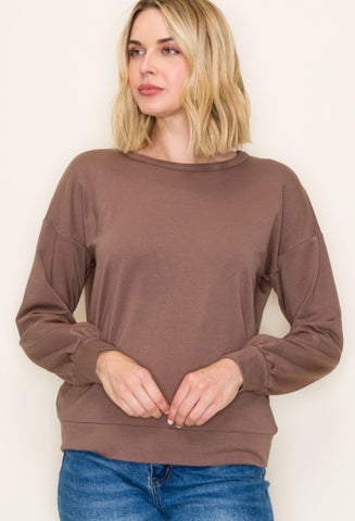 Crew Neck French Terry Top Mocha