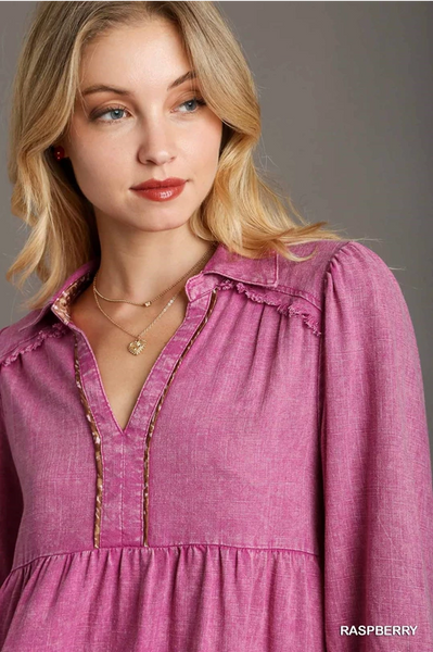 UMGEE Raspberry Linen Babydoll Top
