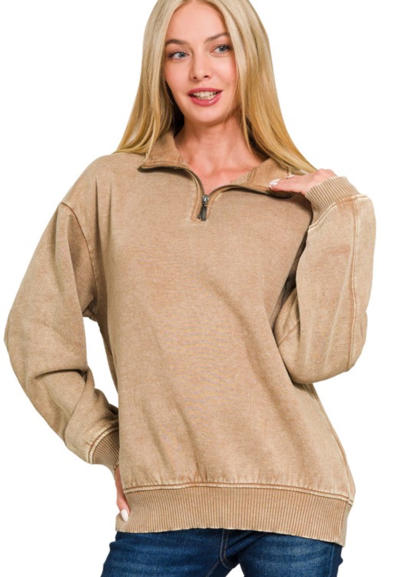 Acid Wash Sweatshirt Pullover Mocha