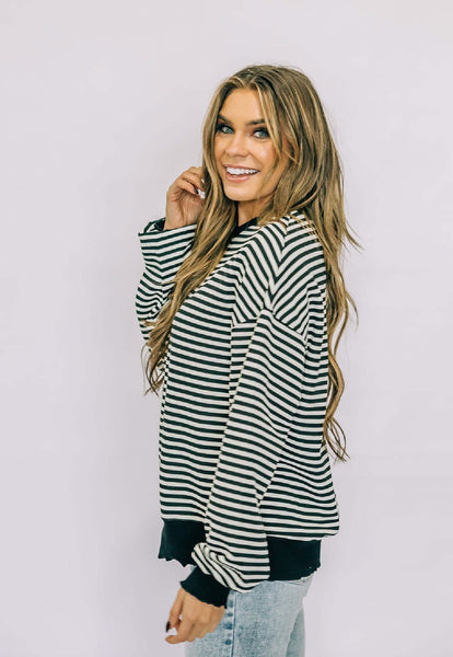 Black Stripe Cozy Knit Top
