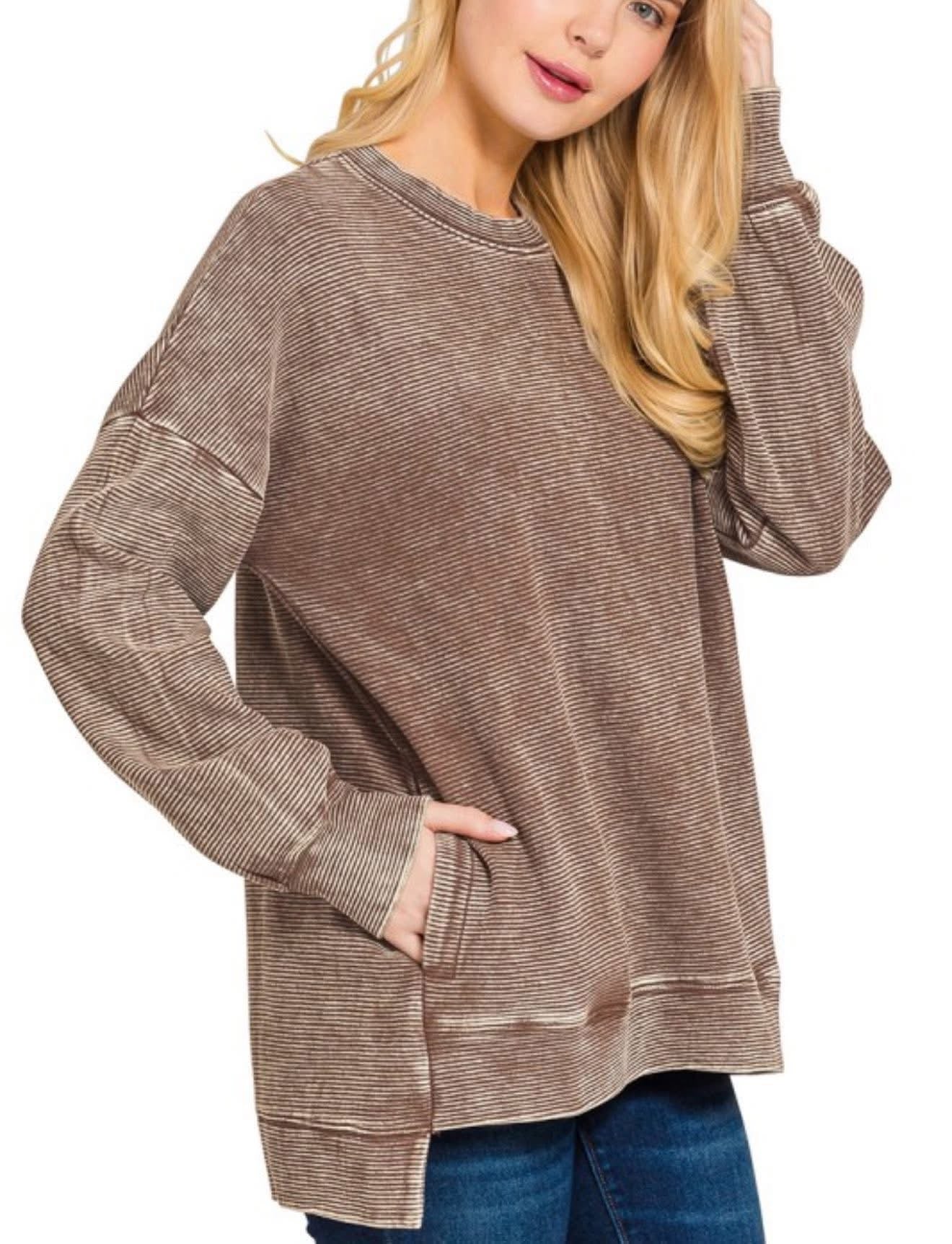 Double Ribbed Sweatshirt Top Mocha