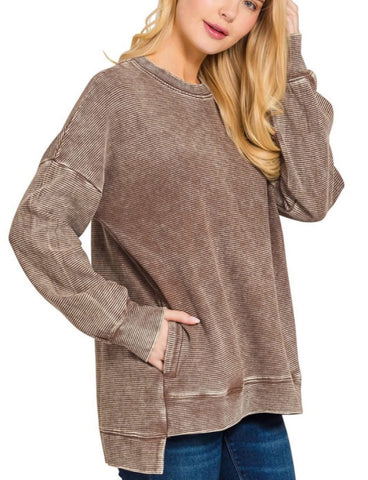 Double Ribbed Sweatshirt Top Mocha