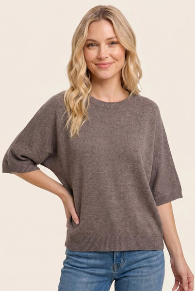 Elbow Sleeve Solid Sweater Light Mocha
