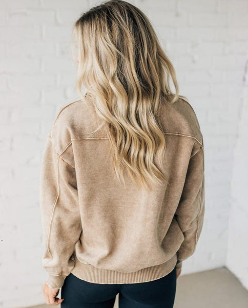 Acid Wash Sweatshirt Pullover Mocha