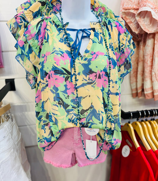 UMGEE Key West Floral Top Blue Mix