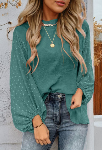 Teal Swiss Dot Balloon Sleeve Top