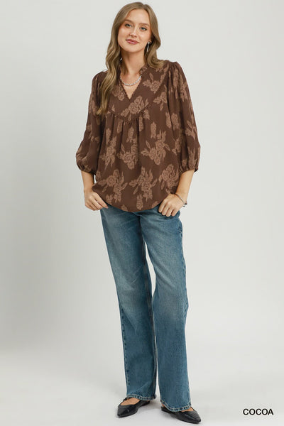 UMGEE Floral Textured Top Cocoa
