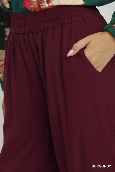 UMGEE Wide Leg Pull On Pant Burgundy
