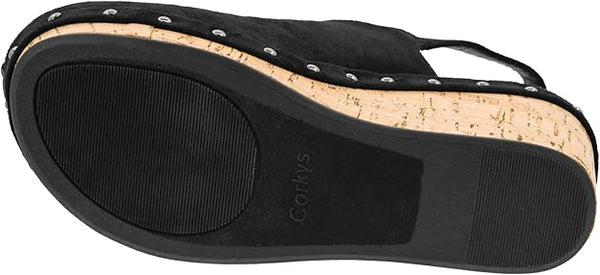 CORKYS Make Em Blush Black Faux Suede Wedge