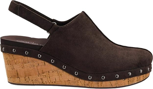 CORKYS Make Em Blush Chocolate Faux Suede Wedge