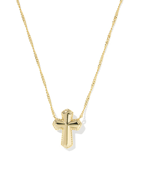 CROSS MEDALLION SHORT PENDANT NECKLACE GOLD