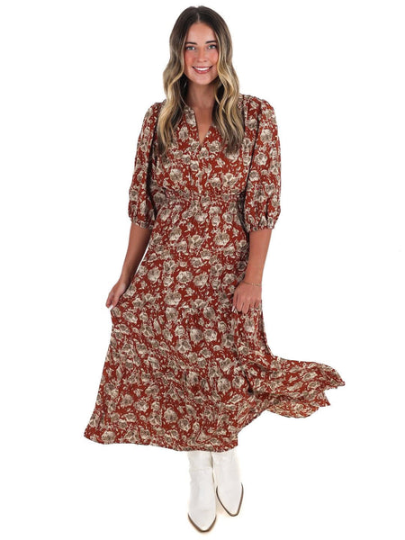 Cinnamon Taupe Floral Maxi Dress