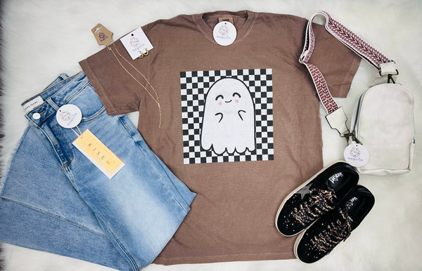 Comfort Colors Espresso Checker Ghost Tee