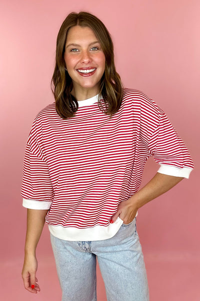 Stripe Contrast Top Ruby Red