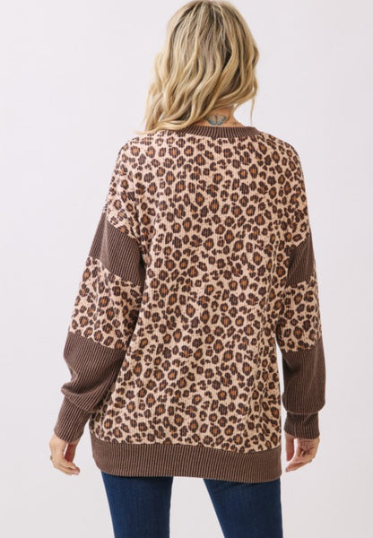 Mocha Ribbed Leopard Top