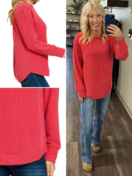 Presley Ribbed Long Sleeve Top Red