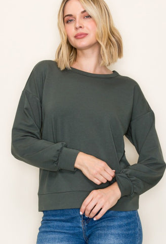 Crew Neck French Terry Top Green