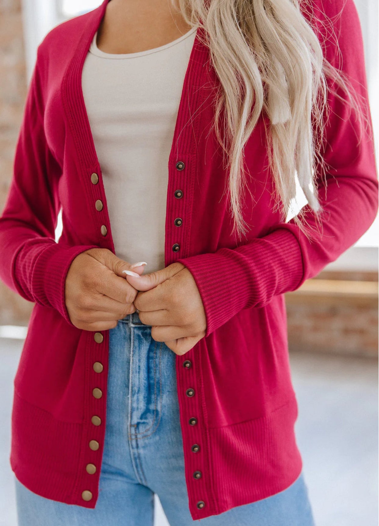 Snap Cardigan Dark Red