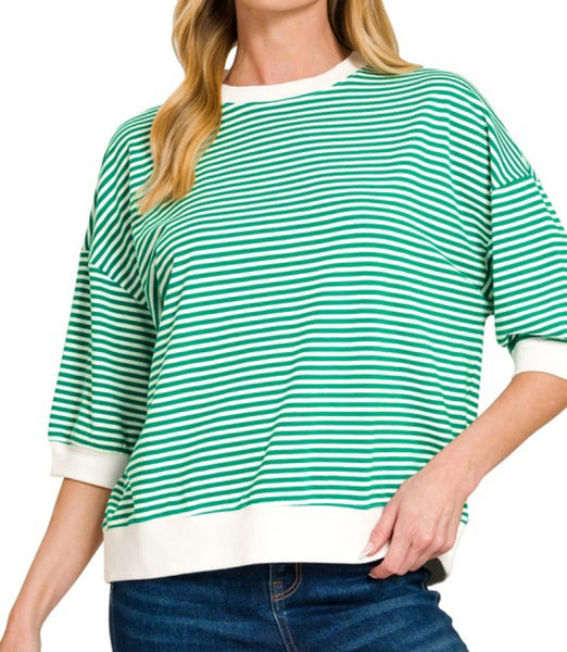 Stripe Contrast Top Green