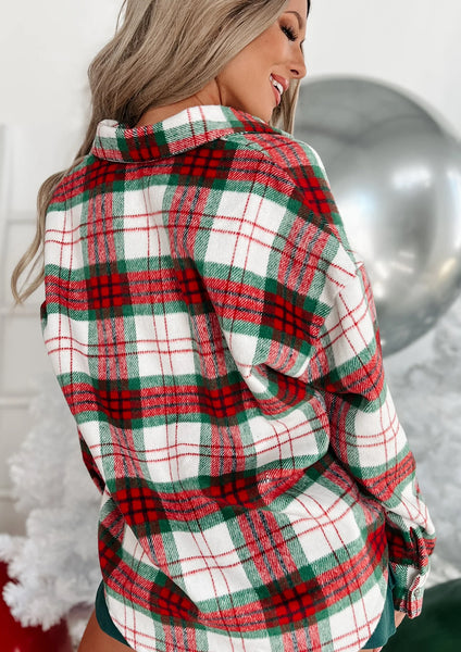 Festive Plaid Button Down Flannel Shirt