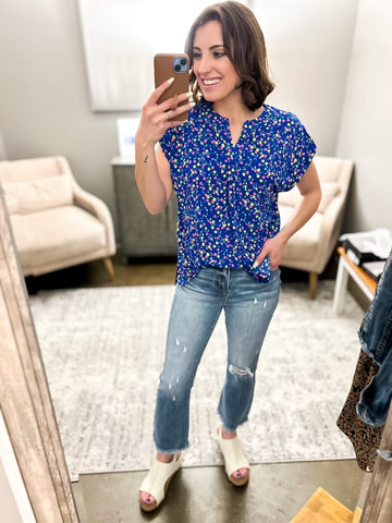 Lizzy Short Sleeve Top Royal Dainty Floral
