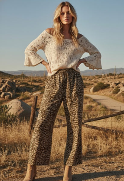 Leopard Wide Leg French Terry Pant