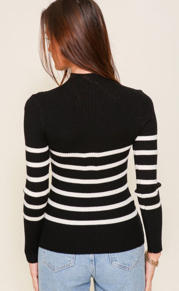 Black Ivory Striped Sweater Top