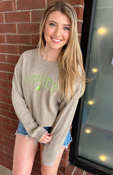 Lucky Clover Embroidered Corded Sweatshirt