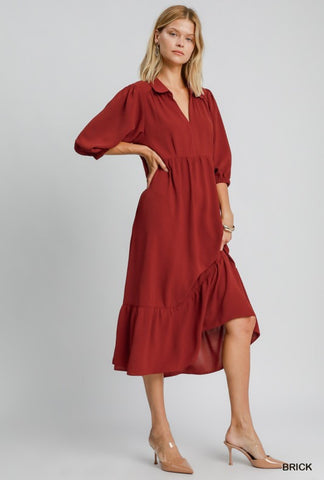 UMGEE Collared Midi Dress Brick