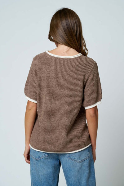 Contrast Trim Knit Sweater Mocha