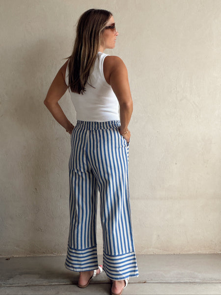 Woven Wide Leg Stripe Pant Blue