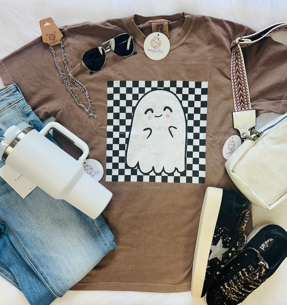 Comfort Colors Espresso Checker Ghost Tee