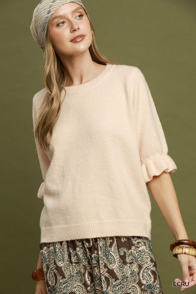 Soft Ruffle Sleeve Sweater Cream