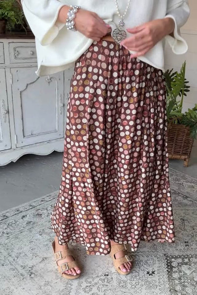 Mocha Multi Polka Dot Maxi Skirt