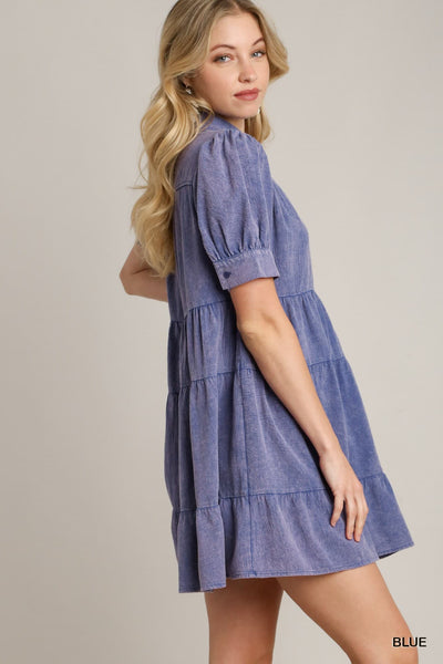 UMGEE Mineral Washed Ruffle Dress Blue