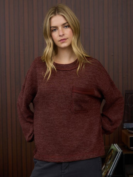 Crew Neck Pocket Sweater Burgundy